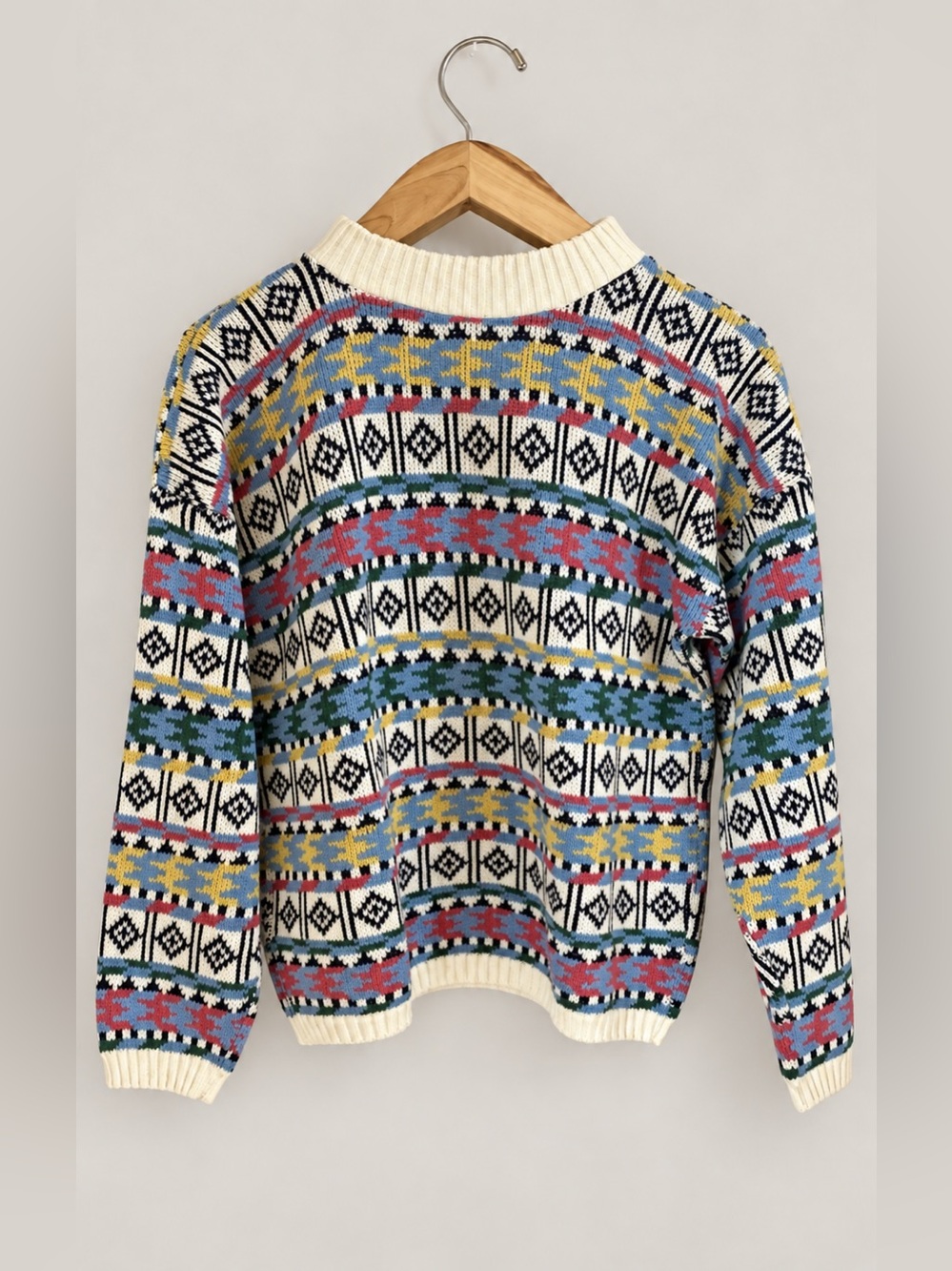Vintage 90s Liberty Knits Retro Ski Lodge Geometric Fair Isles Sweater Size M